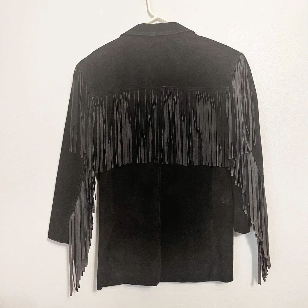 Vintage RENAISSANCE Western Fringe Black Leather / Suede Jacket Women's Size S